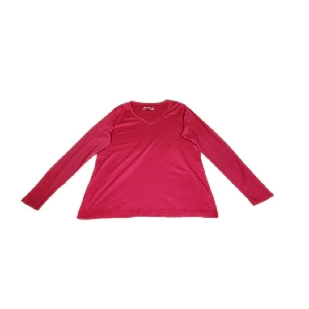 Eddie Bauer Women's Sz 2XL  V-Neck Longsleeve T Magenta Cotton Layering